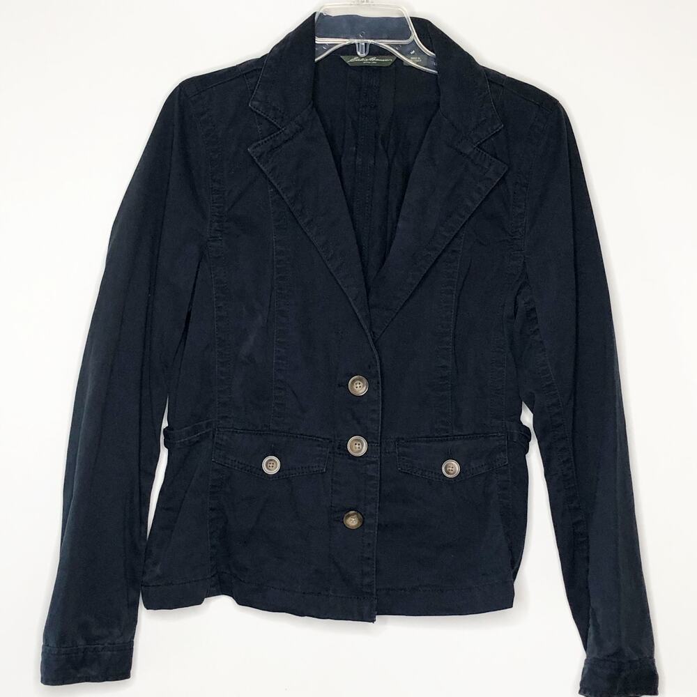 Vintage Eddie Bauer Blue Button Front Blazer Jacket 100% Brushed Cotton 12
